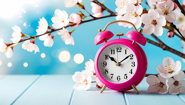 Free spring alarm clock cherry blossoms illustration