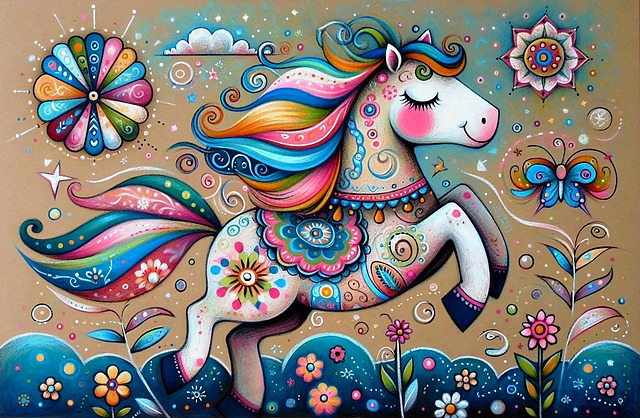 Free whimsical illustration joyful horse vibrant colors illustration
