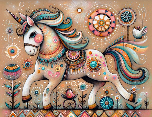 Free whimsical unicorn colorful intricate patterns illustration