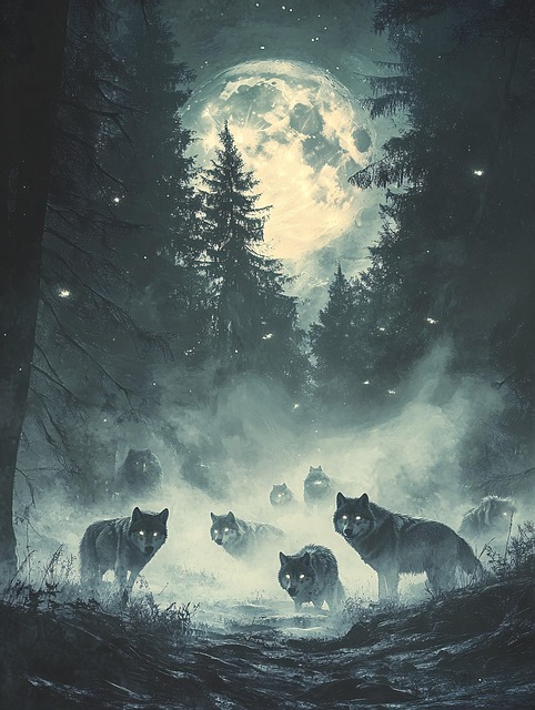 Free ai generated wolves forest illustration