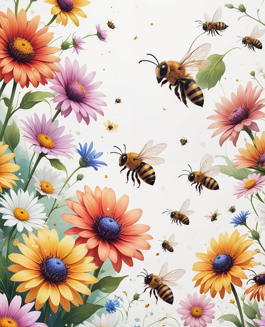 Download free HD stock image of Ai Generated Bees Free ai generated bees flower illustration