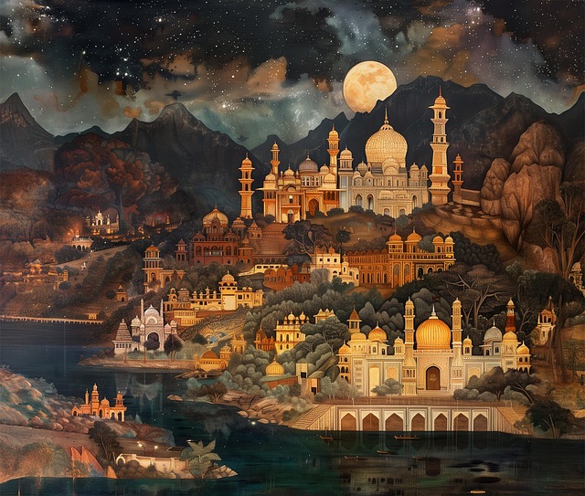 Free palace night moon illustration
