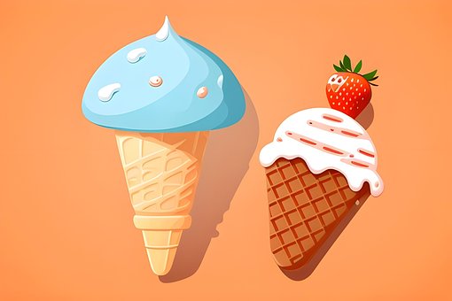 Eis, Kegel, Erdbeere, Karikatur