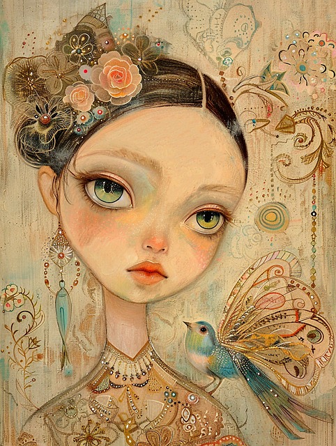 Free whimsical detailed young girl illustration