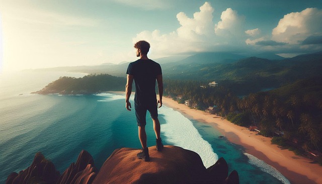 Free ai generated mountaintop ocean illustration