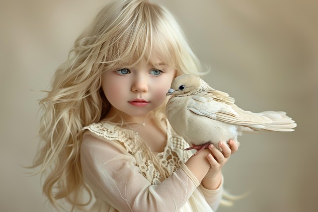 Free little girl dove bird illustration