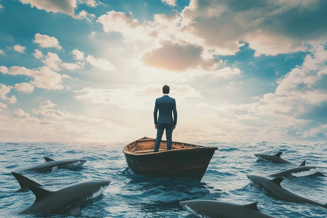 Free sharks boat businessman illustration