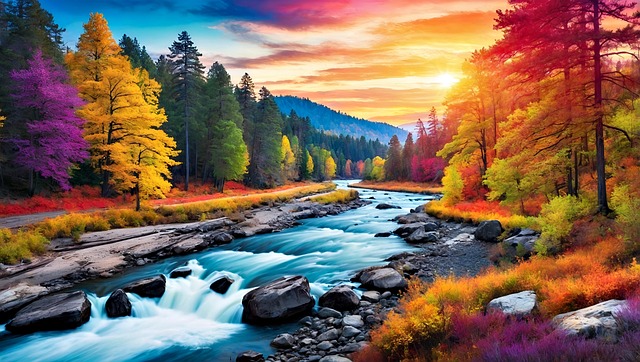 Free ai generated river autumn illustration