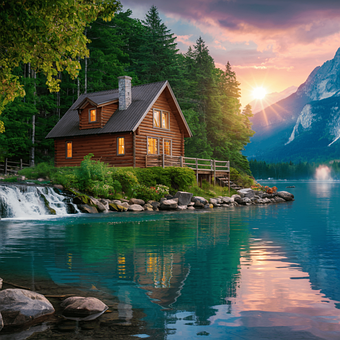 Kabine, Fluss, Wald, Natur, Landschaft