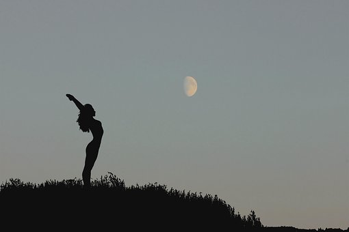 Frau, Sonnenuntergang, Dehnen, Pose