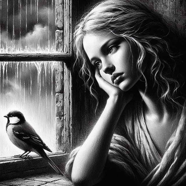 Ai Generiert, Frau, Natur, Vogel, Regen