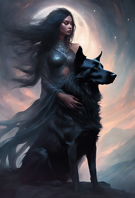 Free ai generated woman dog illustration