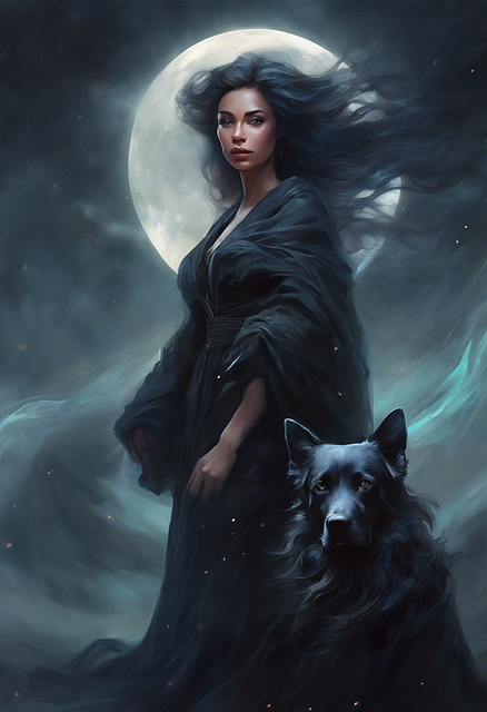 Free ai generated woman dog illustration