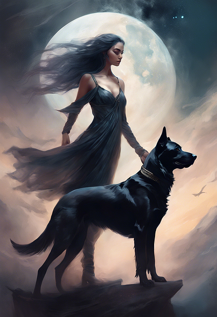 Free ai generated woman dog illustration