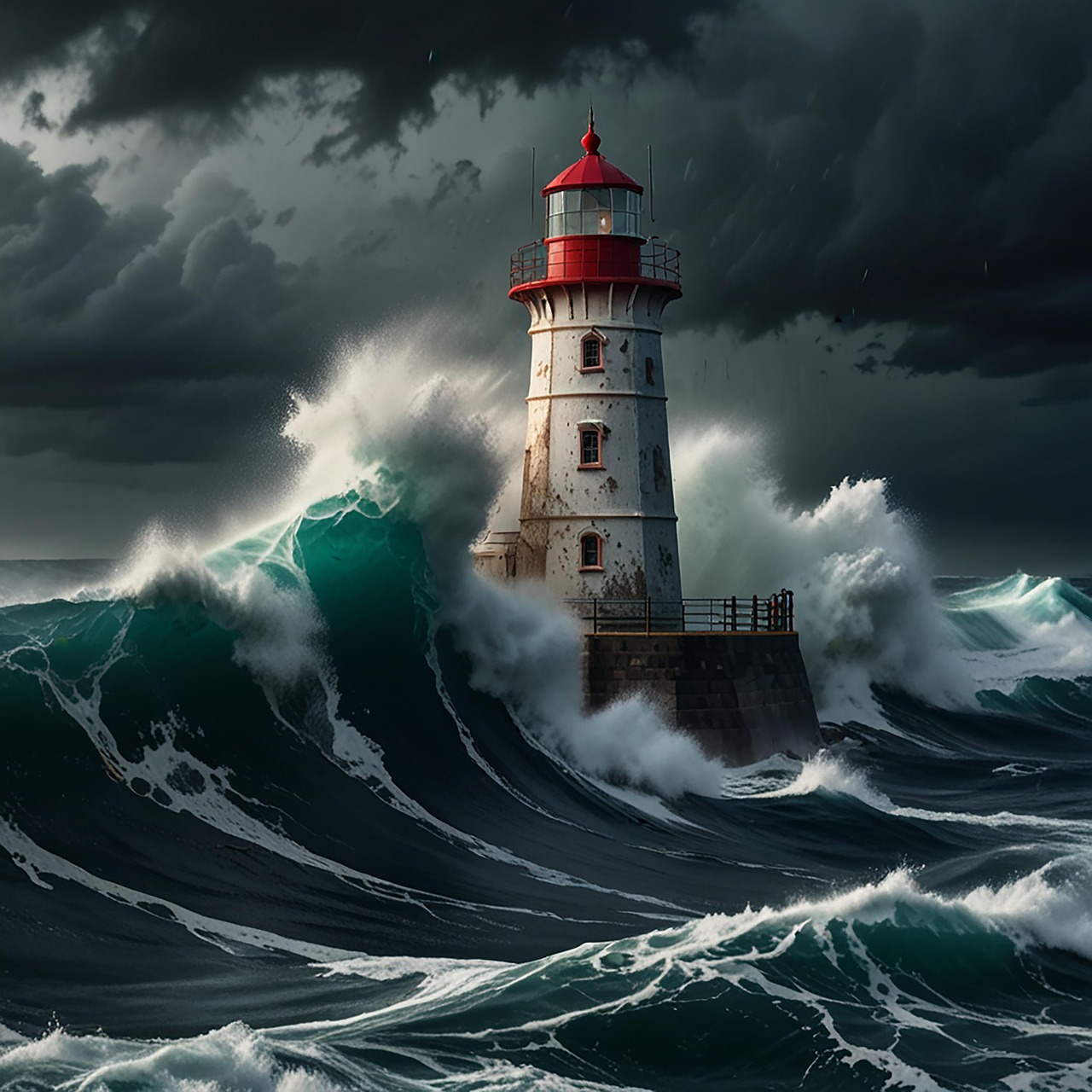 Download free HD stock image of Ai Generated Lighthouse Free ai generated lighthouse waves illustration