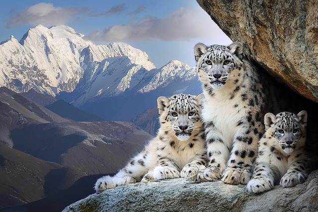 Free ai generated snow leopards cubs illustration