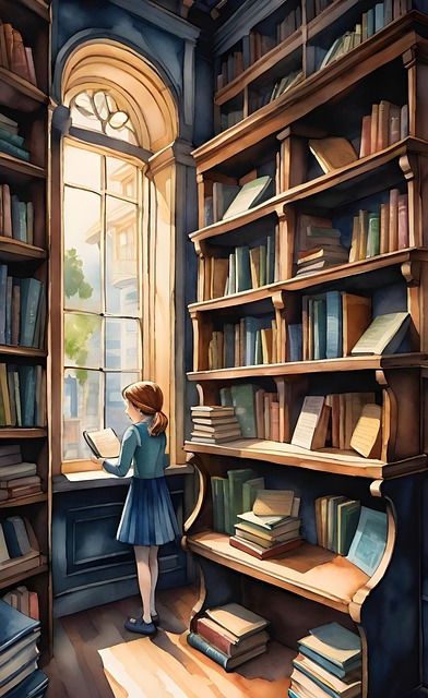 Free ai generated young girl library illustration