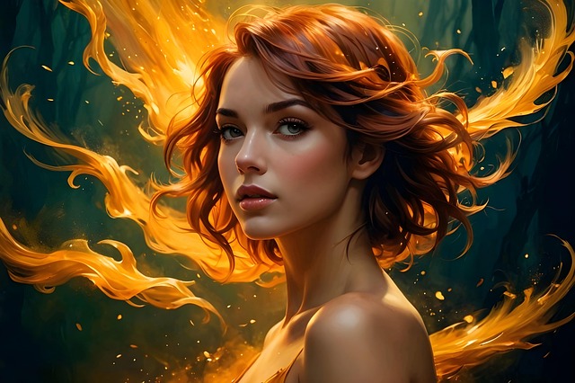 Free ai generated woman fiery illustration