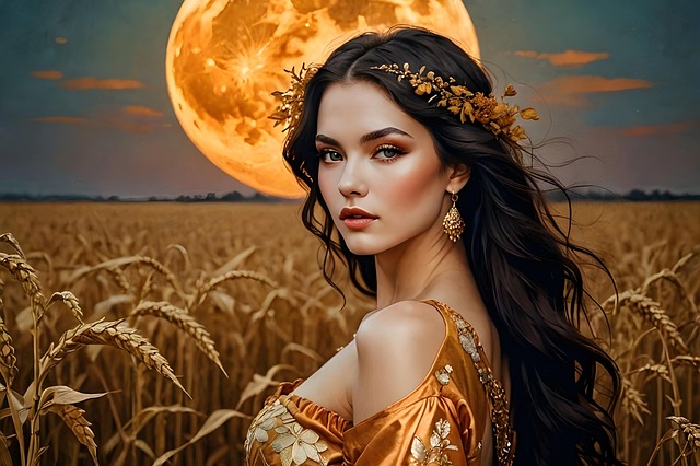 Free ai generated woman wheat field illustration