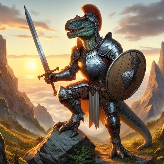 Free ai generated warrior dinosaur illustration