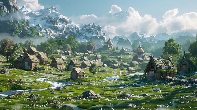Free ai generated medieval village illustration