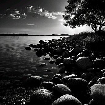 Stein, Elv, Natur, Vann, Bølger, Himmel