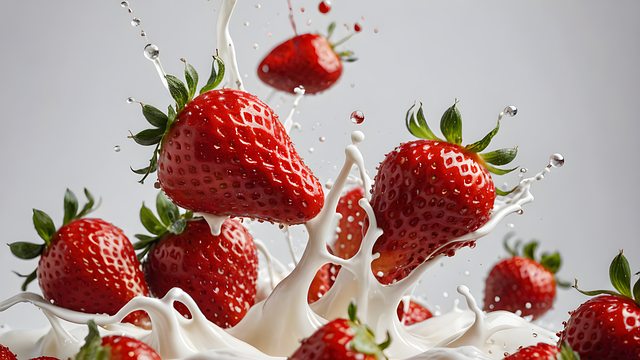 Free strawberries milk splash fresh fruit illustration