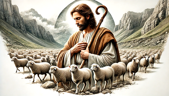 Free jesus shepherd wilderness guide divine herder illustration