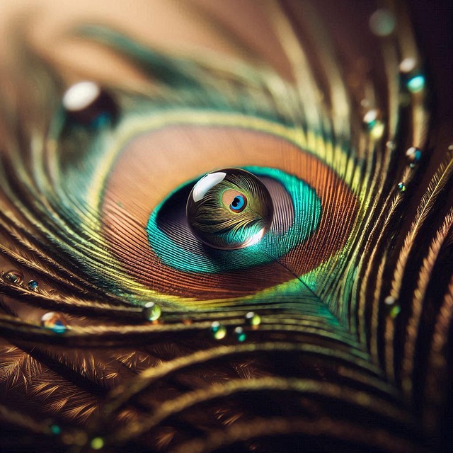 Free ai generated peacock feather waterdrop illustration
