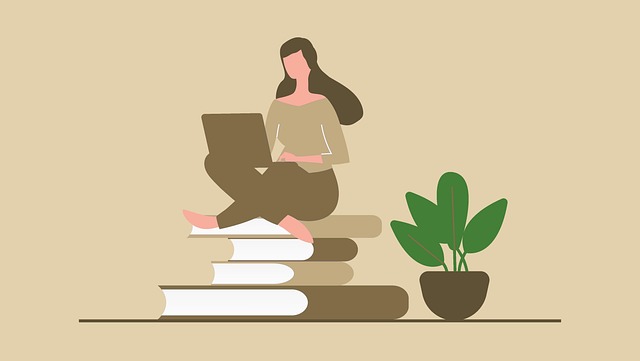 Free woman laptop books illustration