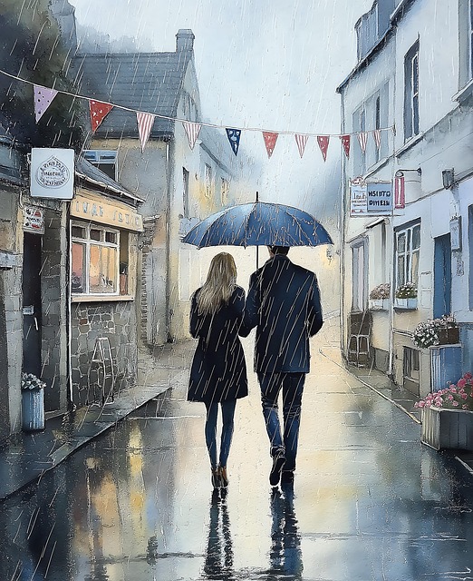 Free couple rain umbrella illustration