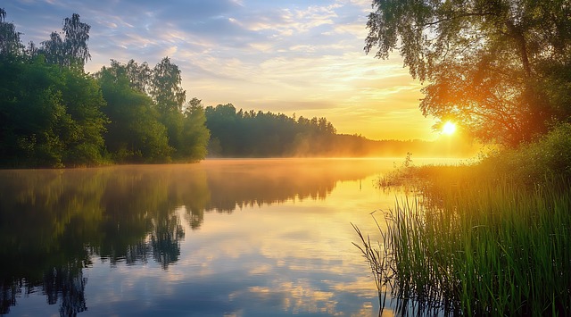 Free lake sunset reflection illustration