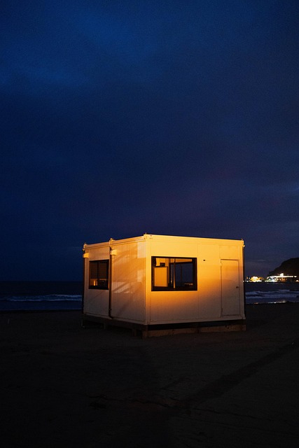 Casa, Noite, Céu, Azul, Kamakura, Japão