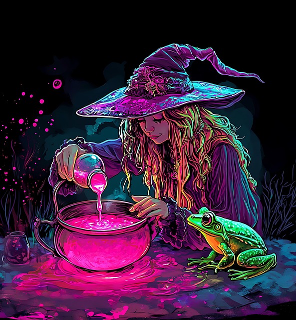 Free witch hat potion illustration