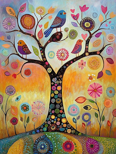 Free ai generated vibrant tree whimsical illustration illustration