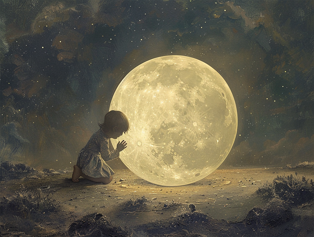Download free HD stock image of Child Moon Free child moon fantasy illustration