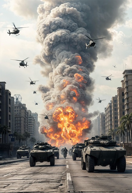 Download free HD stock image of Ai Generated Explosion Free ai generated explosion war illustration