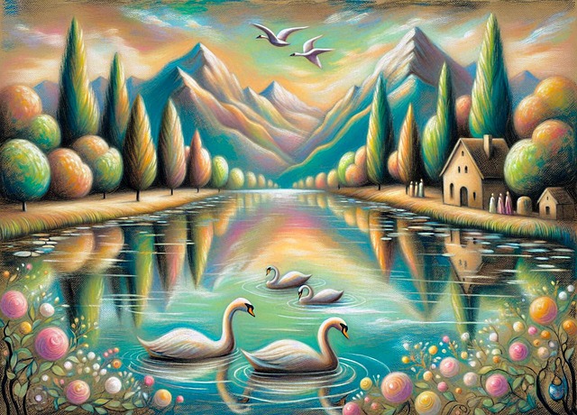 Free serene landscape peaceful lake swans illustration