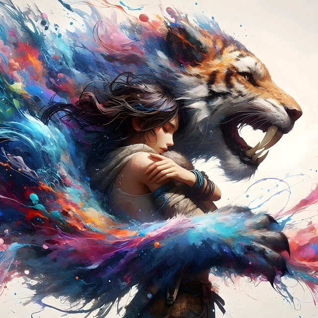 Free ai generated woman tiger illustration