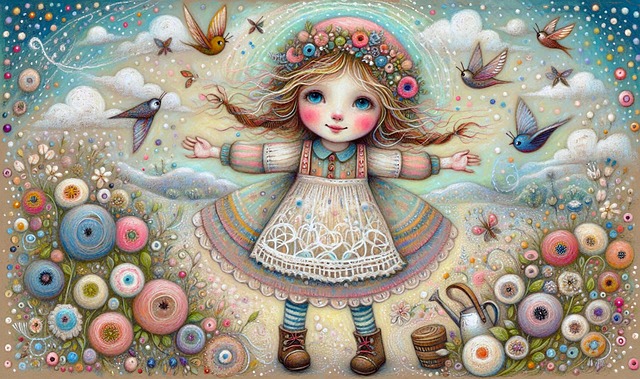 Free ai generated girl birds illustration