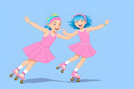 Mädchen, Rollschuhlaufen, Pinkes Kleid