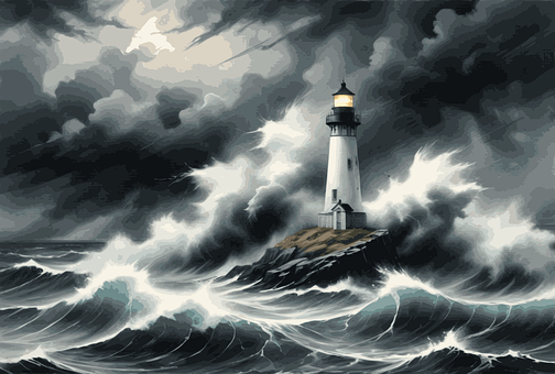 Ai Generert, Fyr, Storm, Hav, Tordenvær