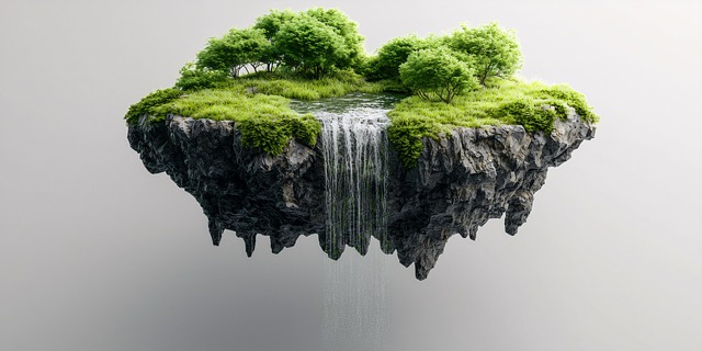 Free ai generated floating island waterfall illustration