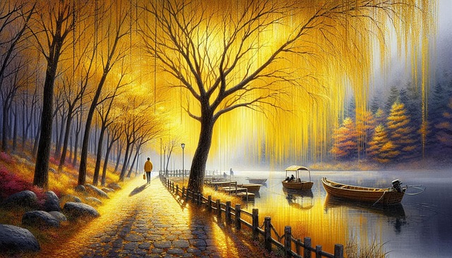 Free ai generated autumn lake illustration