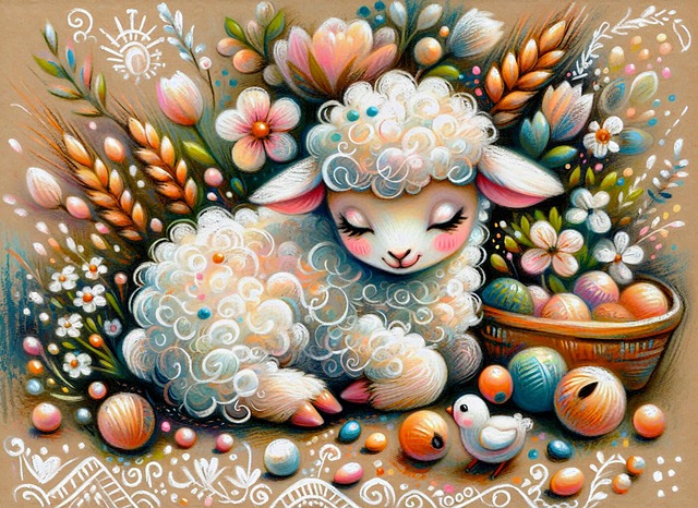 Free ai generated fluffy lamb flowers illustration
