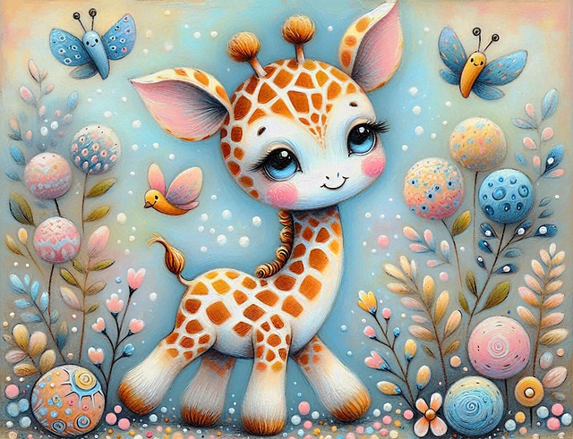 Ai Generiert, Giraffe, Baby, Pflanzen
