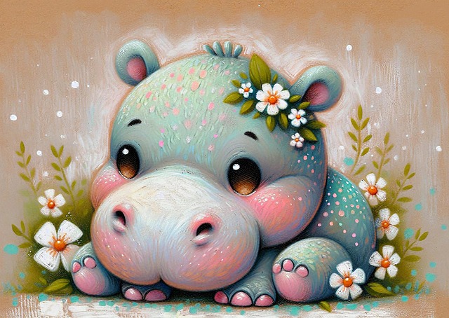 Free ai generated hippo baby illustration