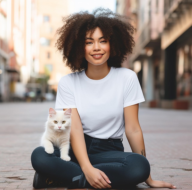 Mujer, Gato, Modelo De Camiseta, Moda