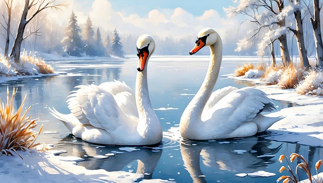 Free swans birds lake illustration