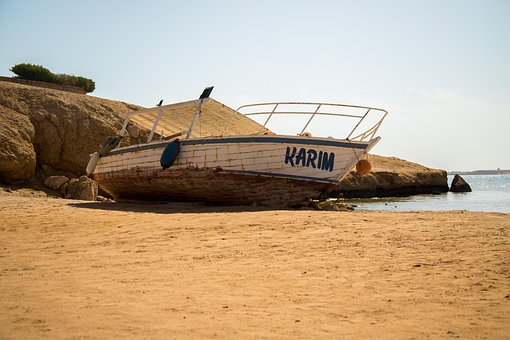 Schip, Boot, Kust, Egypte, Afrika, Zand